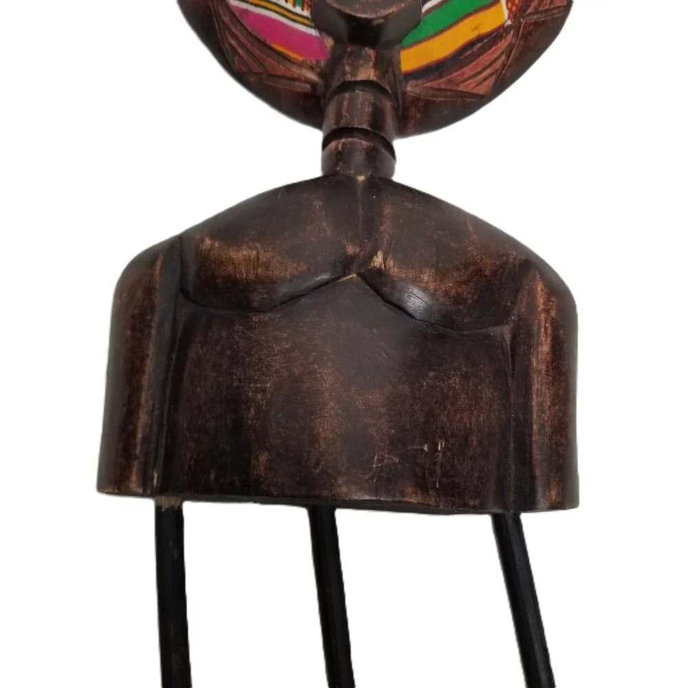 African Wood Mask Wall Hook Colorful Tribal Decor Handcarved Bohemian